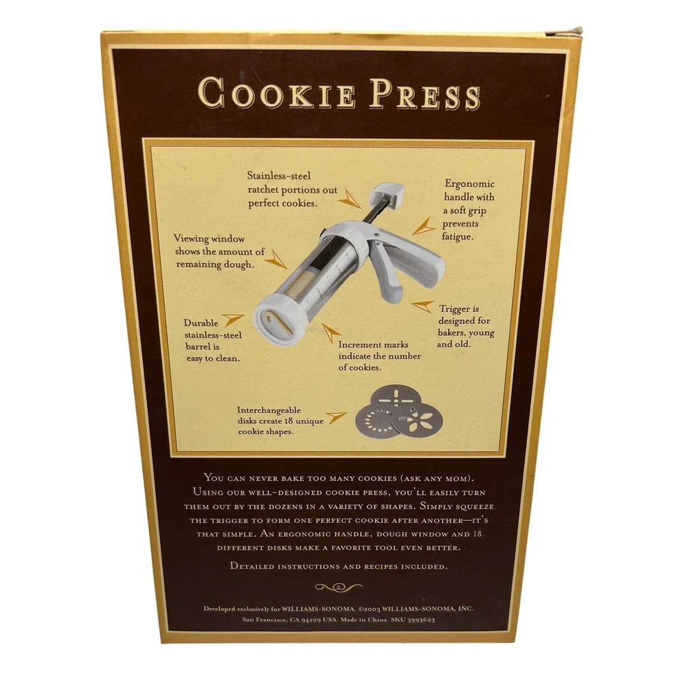 Williams-Sonoma Cookie Press Unisex OS Silver Good 18 Disks Stainless Steel 2003